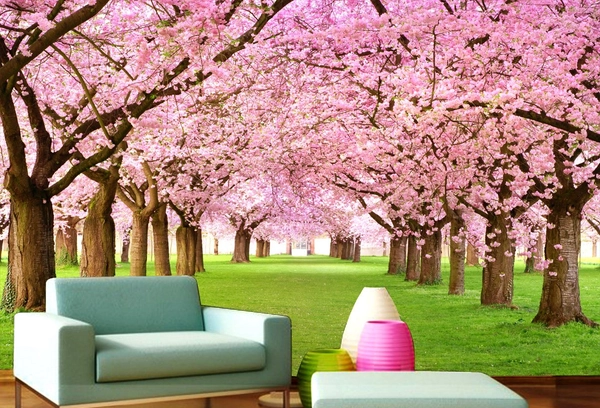 Tranh dán tường khu vườn hoa anh đào