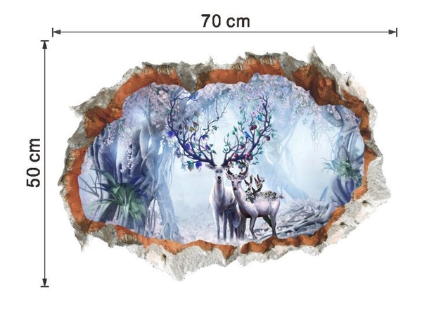 Decal 3D dán tường Cửa sổ gia đình hươu