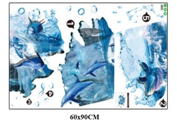 Decal 3D dán tường Cá heo xanh
