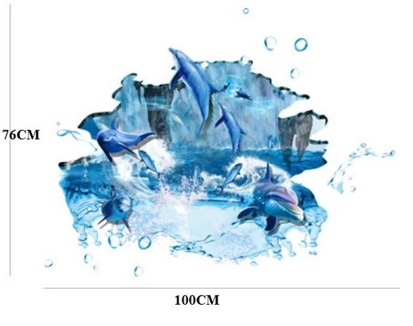 Decal 3D dán tường Cá heo xanh
