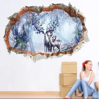 Decal 3D dán tường Cửa sổ gia đình hươu