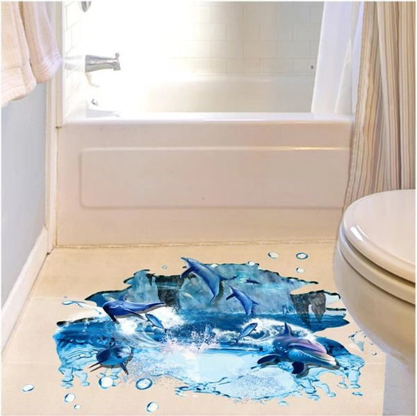 Decal 3D dán tường Cá heo xanh