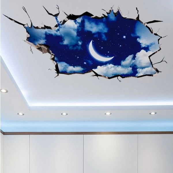 Decal 3D dán tường Mặt trăng
