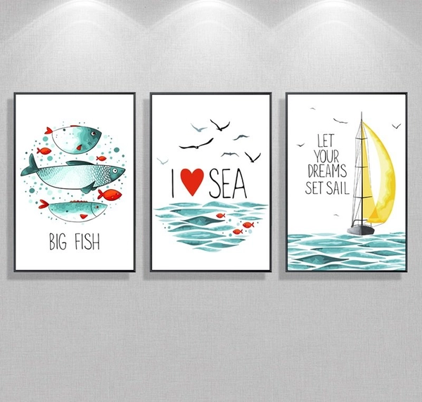 Tranh Treo Tường Bộ 3 Tấm I Love Sea