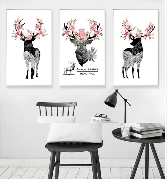 Tranh treo tường nghệ thuật hươu và hoa hồng