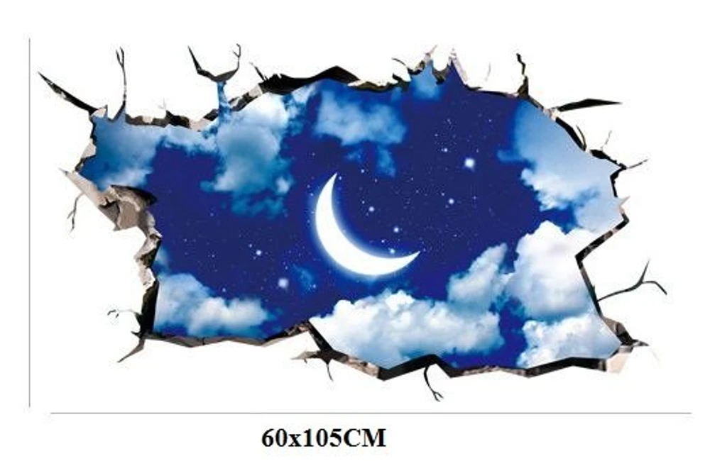 Decal 3D dán tường Mặt trăng