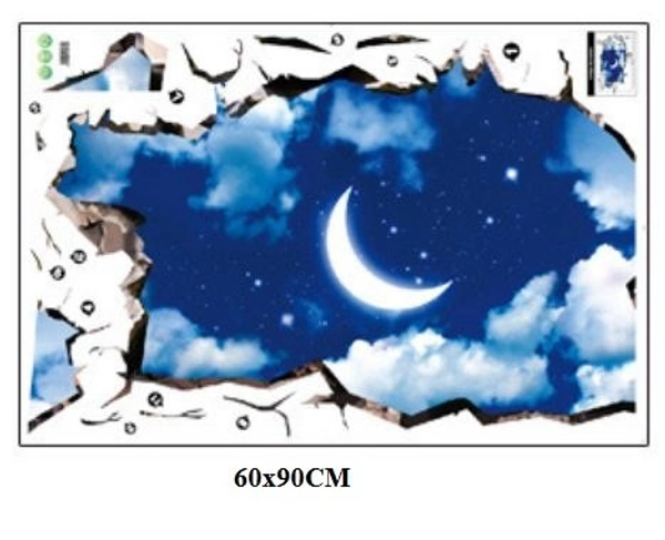 Decal 3D dán tường Mặt trăng