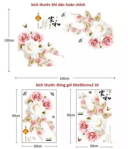 Decal 3D dán tường Hoa hồng mẫu 5