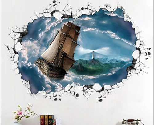 Decal 3D dán tường Thuyền buồm mẫu 3