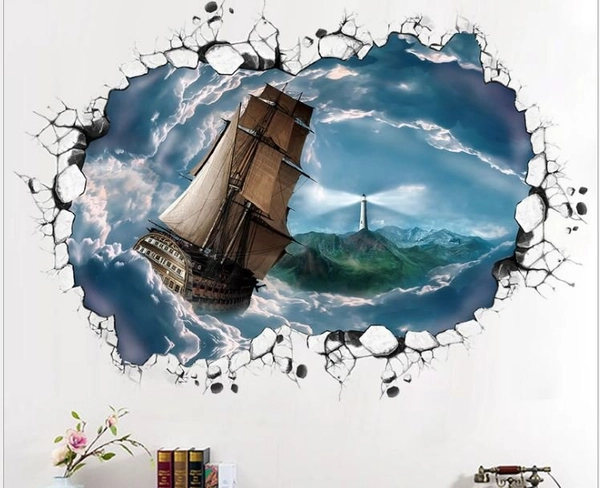 Decal 3D dán tường Thuyền buồm mẫu 3