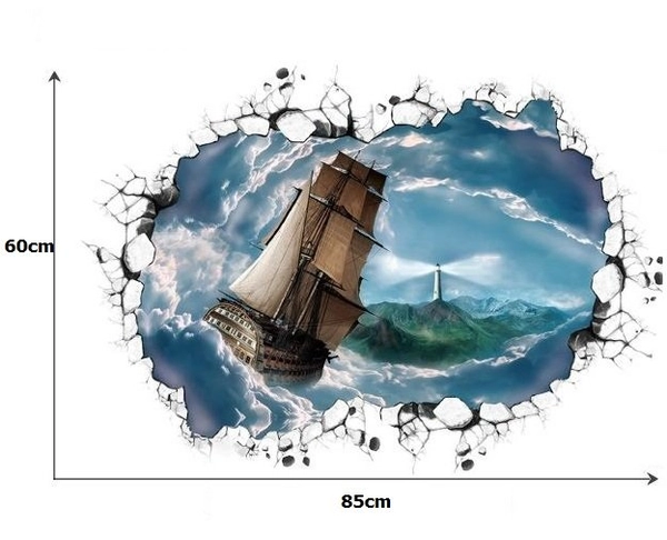 Decal 3D dán tường Thuyền buồm mẫu 3