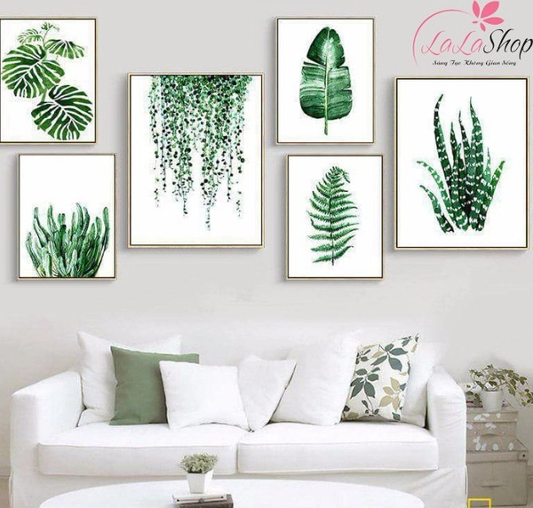 Bộ 6 Tranh Treo Tường Lá Xanh Nhiệt Đới Nghệ Thuật