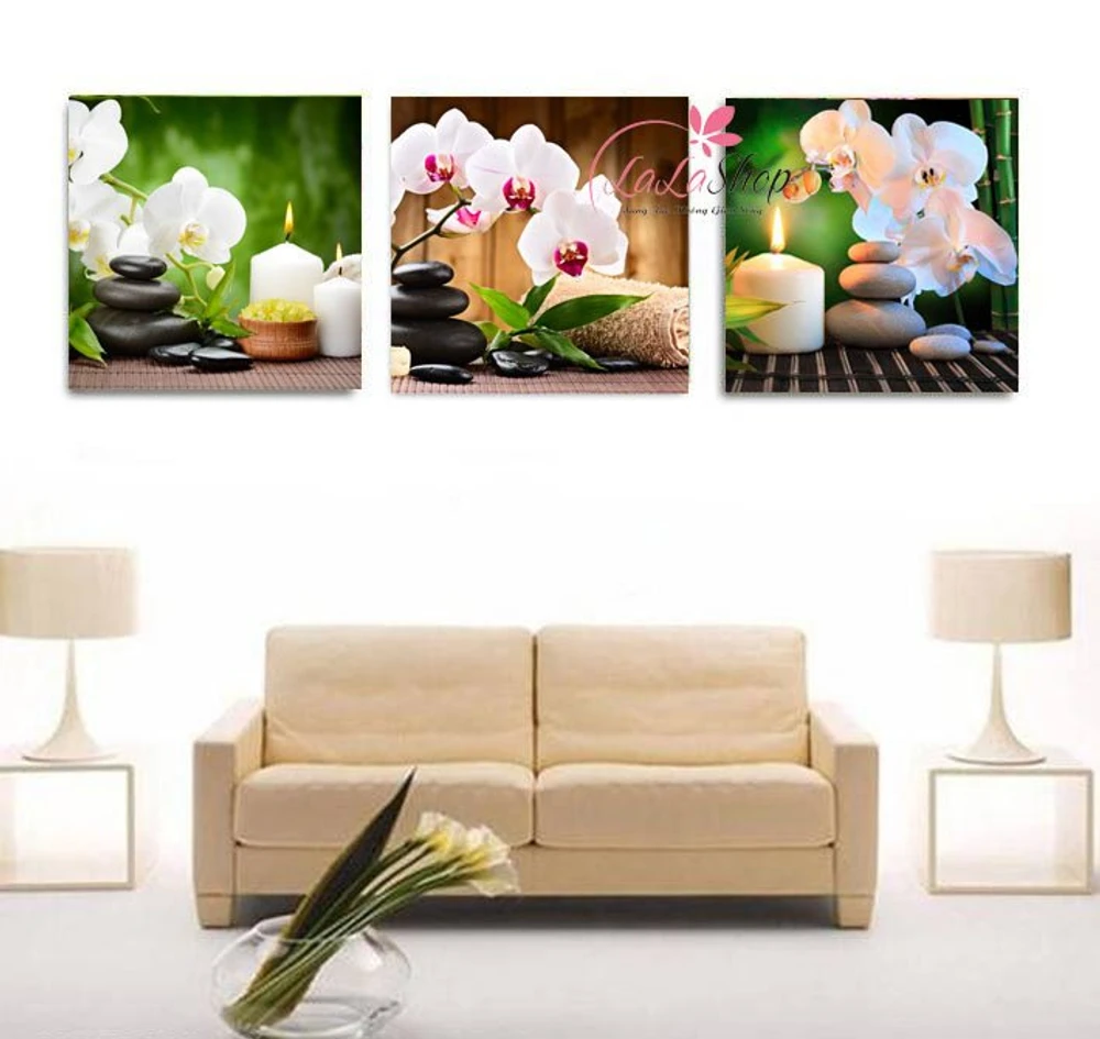 Tranh hoa lan trắng treo tường spa