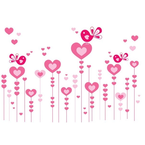 Decal dán tường trái tim hồng