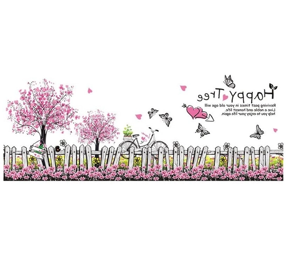 Decal dán chân tường hàng rào hồng