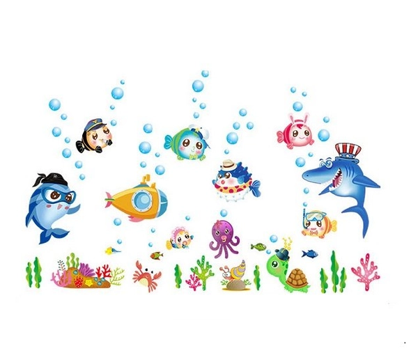 Decal dán tường cá heo xanh và các bạn