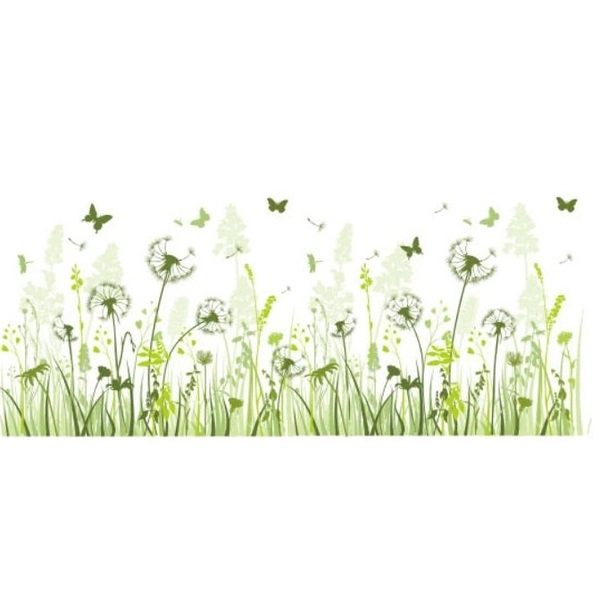 Decal dán chân tường bồ công anh xanh