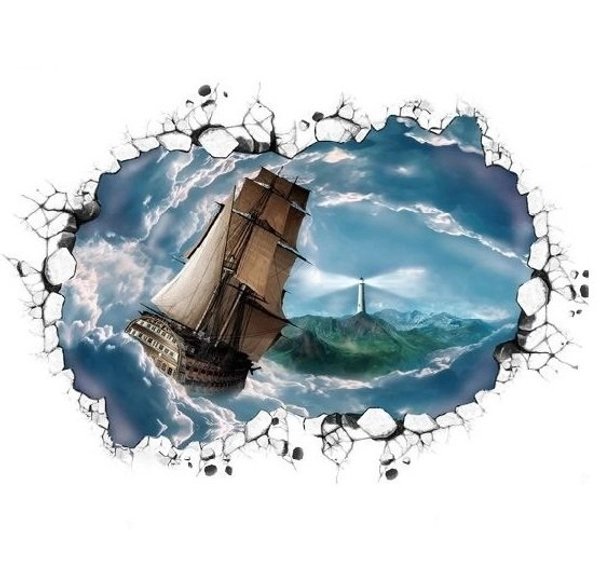 Decal 3D dán tường Thuyền buồm mẫu 3