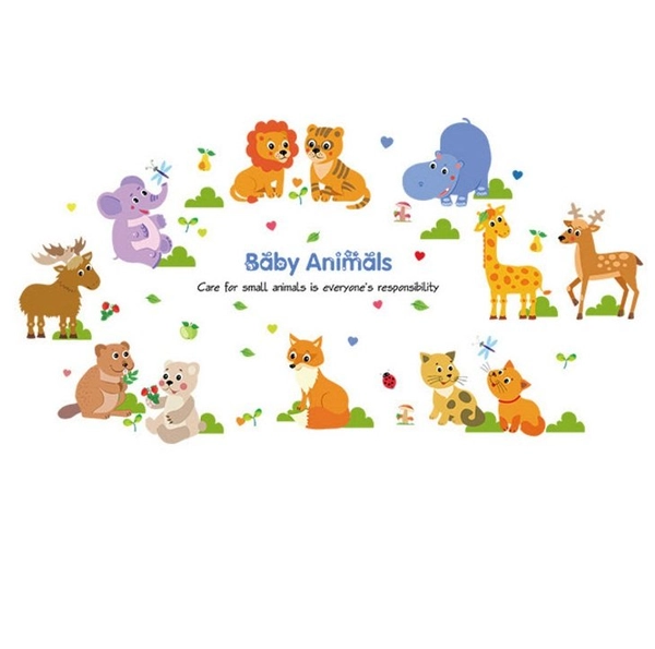 Decal dán tường vườn thú baby animals