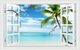 Tranh Dán Tường Phong Cảnh Biển Cửa Sổ Cây Dừa 3D