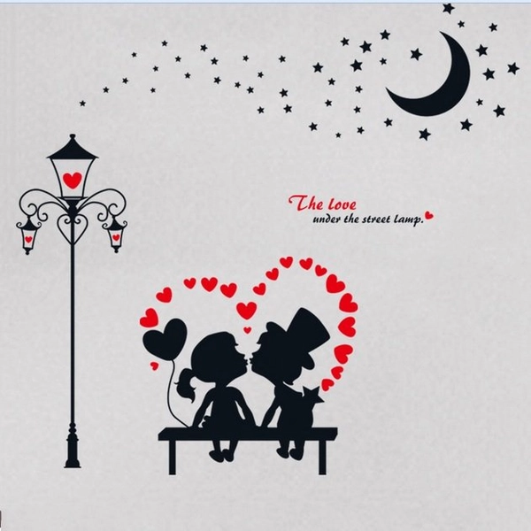 Decal dán tường Tình nhân ngắm trăng