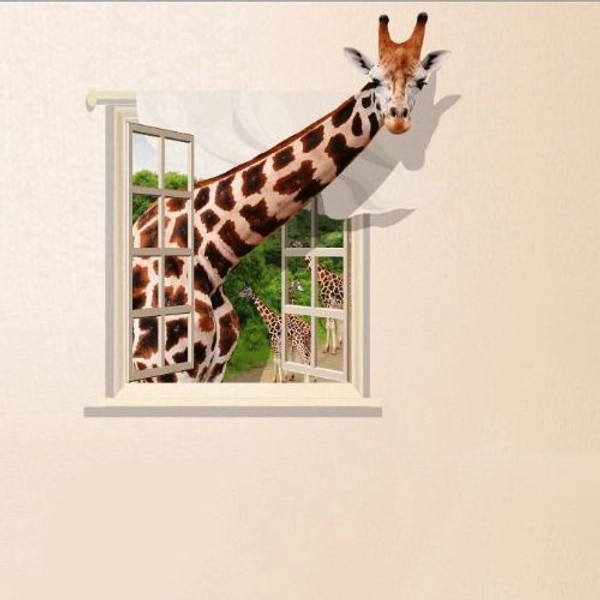 Decal 3D dán tường Cửa sổ hươu cao cổ 2