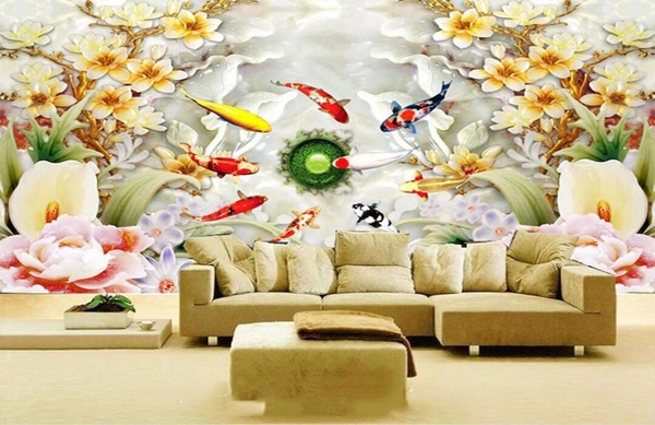 Tranh dán tường quần ngư ngũ sắc