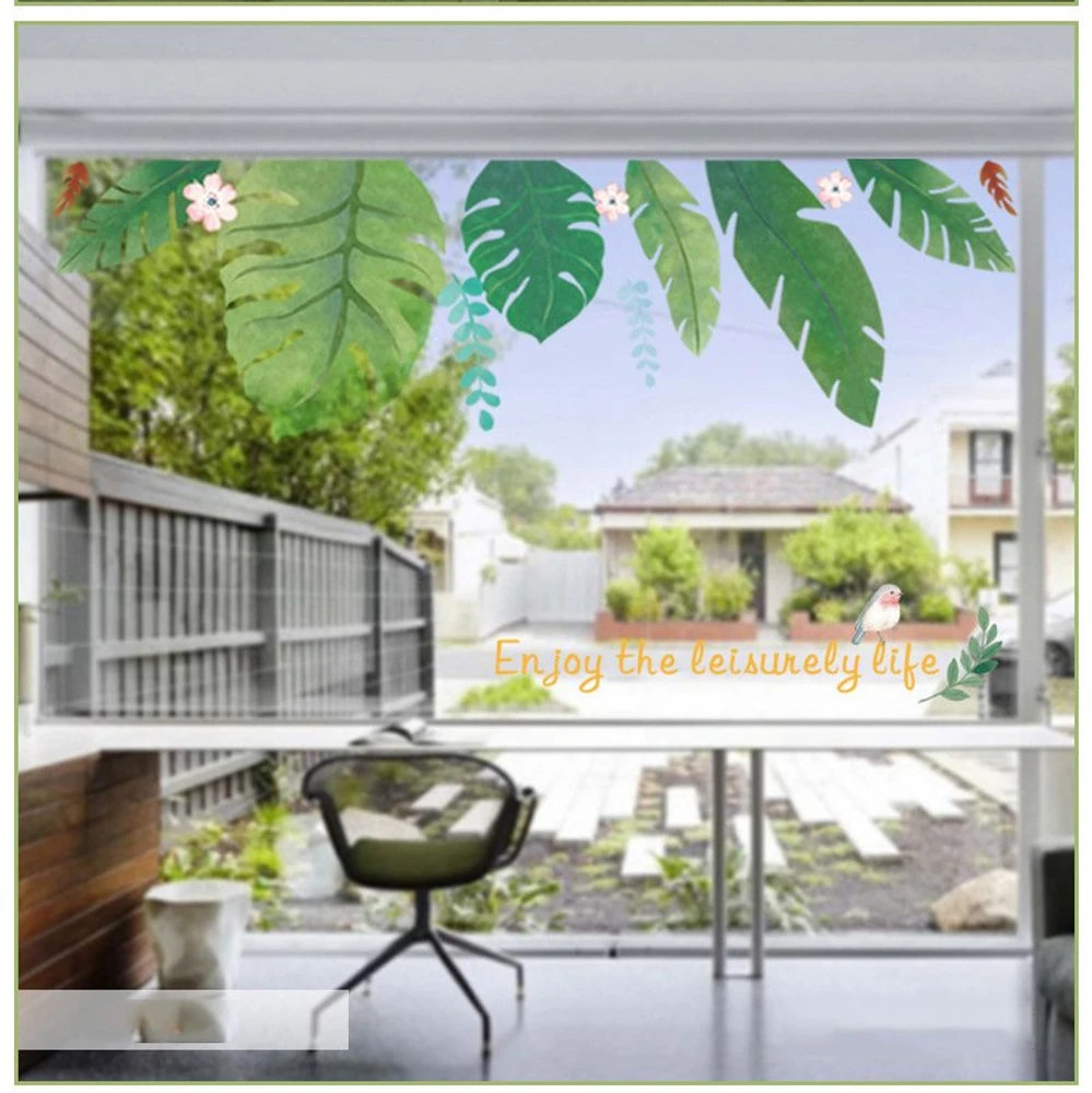 Decal dán tường lá xanh nghệ thuật 4