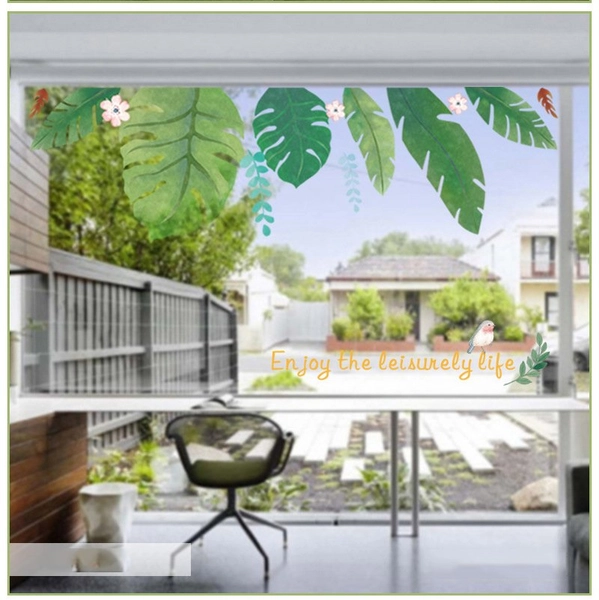 Decal dán tường lá xanh nghệ thuật 4