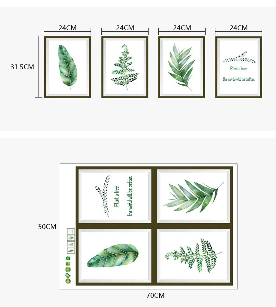 Decal dán tường khung ảnh lá xanh 2