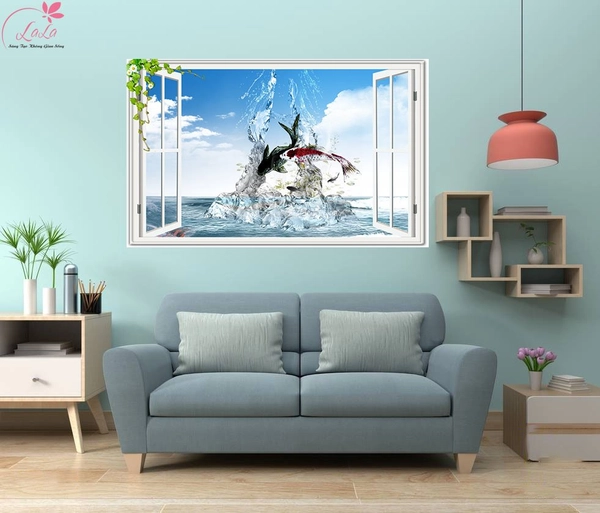 Tranh cửa sổ cá chép nô đùa