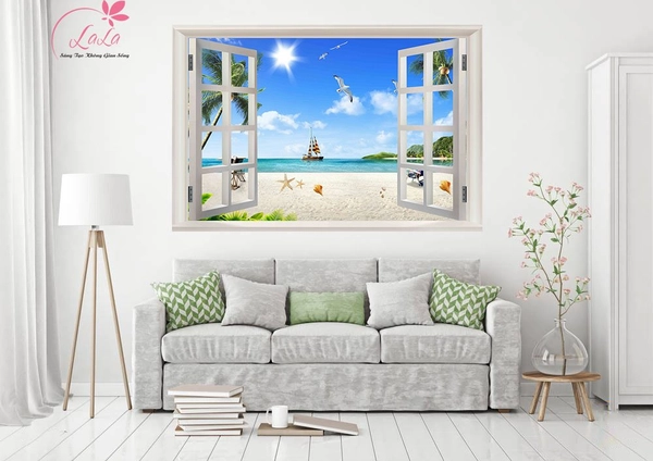 Tranh cửa sổ biển xanh
