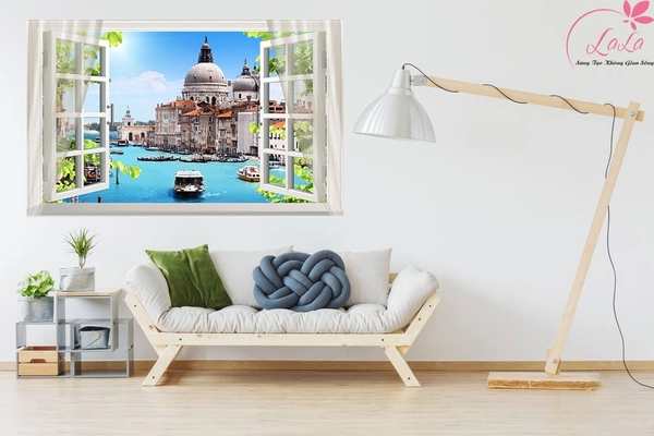 Tranh cửa sổ lâu đài biển xanh