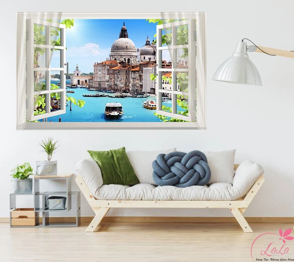 Tranh cửa sổ lâu đài biển xanh