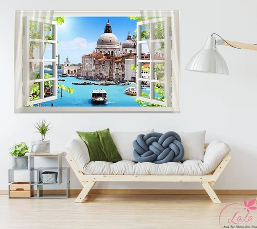 Tranh cửa sổ lâu đài biển xanh