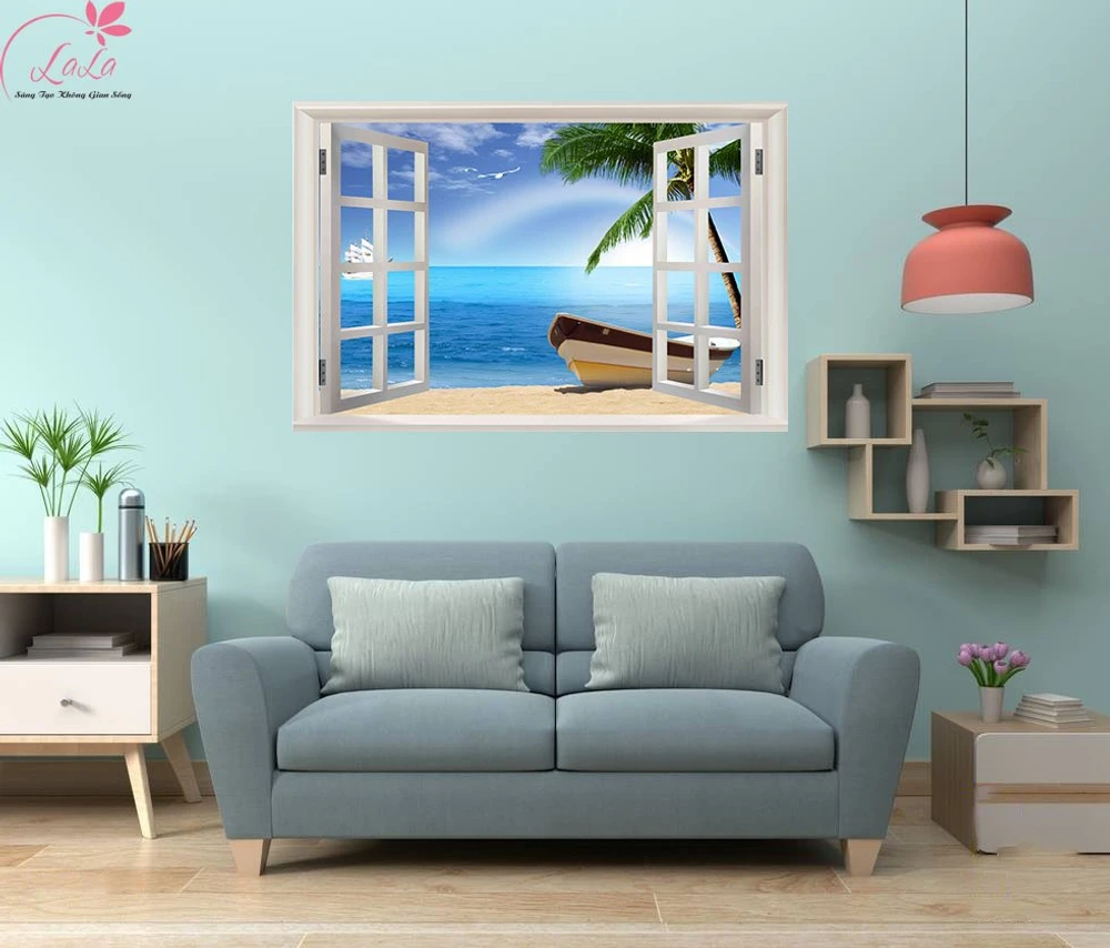 Tranh cửa sổ thuyền và biển