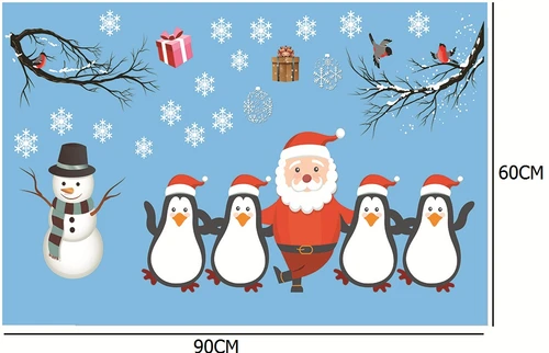 Decal dán tường Ông già Noel và chim cánh cụt (nền trắng đục)