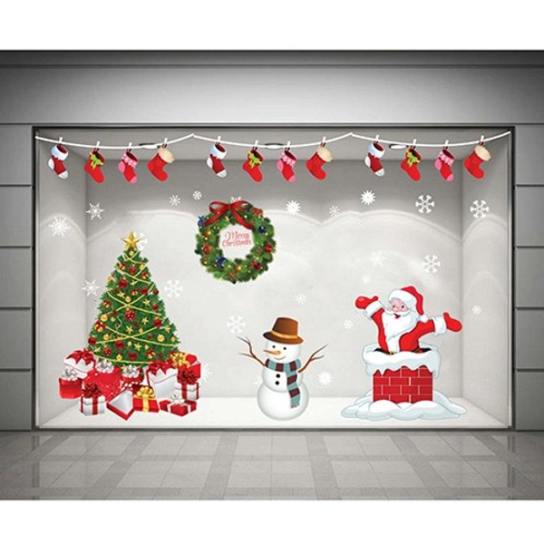 Decal dán tường Combo ông già Noel người tuyết và cây thông xanh
