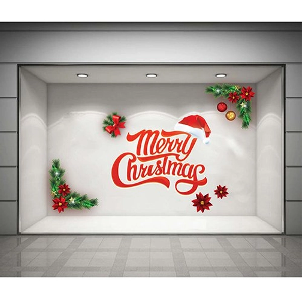 Decal dán tường Merry Christmas và nón Noel
