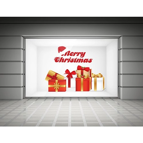 Decal dán tường Merry Christmas và hộp quà đỏ 50x70cm
