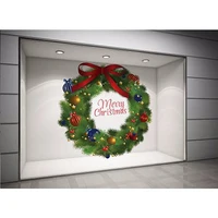 Decal dán tường Vòng nguyệt quế Noel nơ đỏ size lớn 03 60x60 (nền trắng đục)