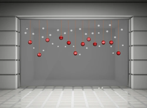 Decal dán tường dây treo quả cầu Noel đỏ 2