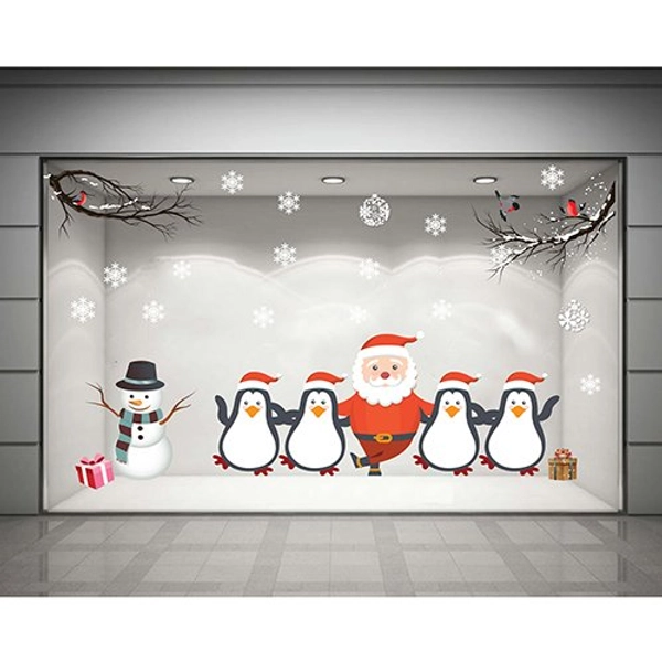 Decal dán tường Ông già Noel và chim cánh cụt  (nền trắng đục)