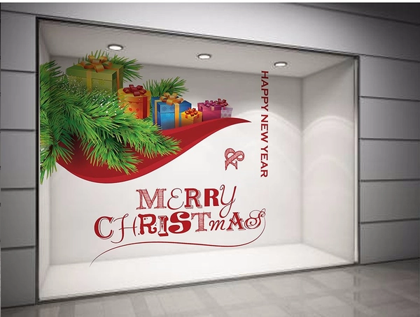 Decal dán tường Hộp quà Noel size lớn 60x60 (nền trắng đục)