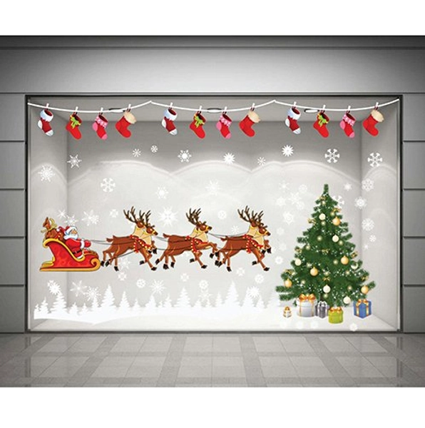 Decal dán tường Combo cây thông xanh và đàn tuần lộc