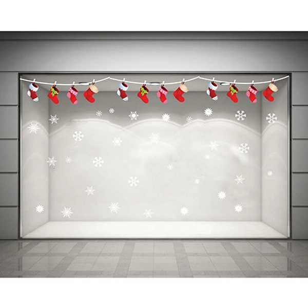 Decal dán tường Dây treo vớ Noel (nền trắng đục)