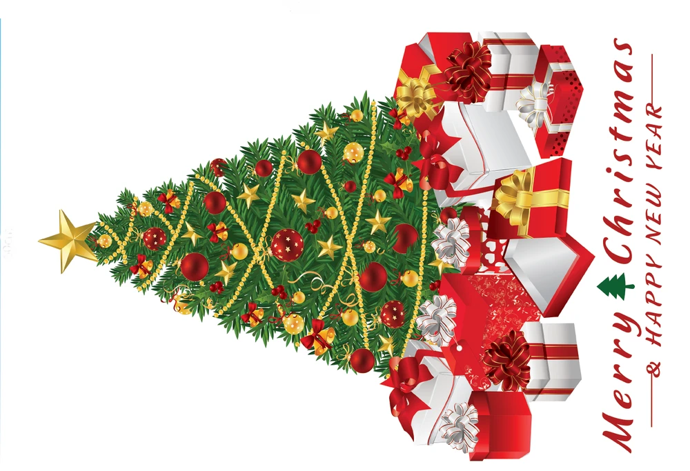 Decal dán tường Cây thông noel xanh cao 100x150cm (nền trắng đục)