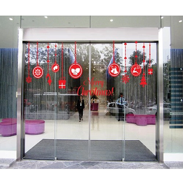 Decal dán tường dây treo quả cầu Noel và hộp quà màu đỏ
