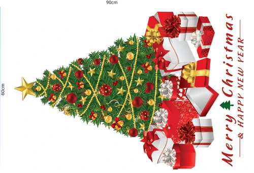 Decal dán tường Combo ông già Noel người tuyết và cây thông xanh