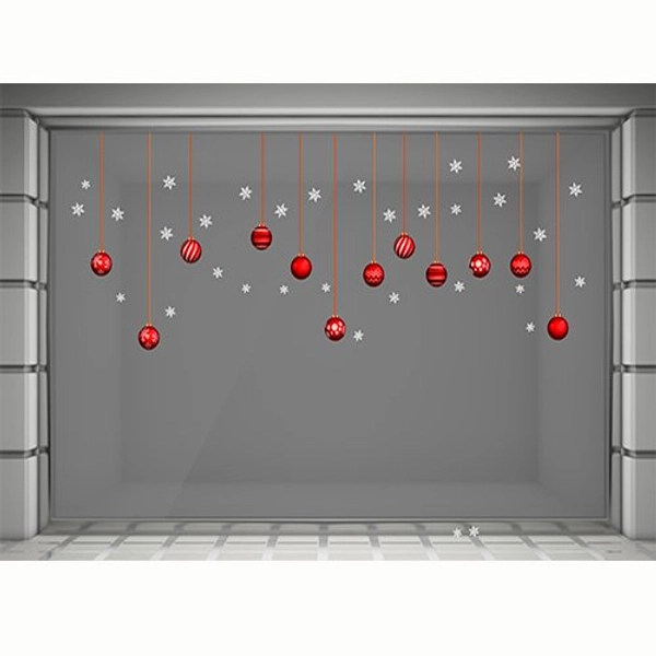 Decal dán tường dây treo quả cầu Noel đỏ 2